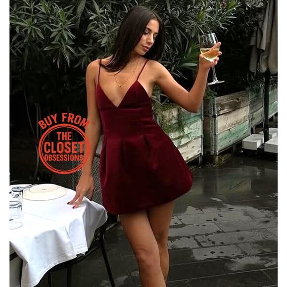 🍷 ZARA Velvet V-Neck Mini Dress NWT | Red Spaghetti Strap Flare M/L - Picture 10 of 16